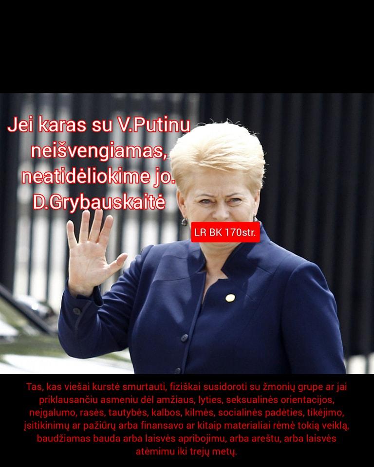 Policija: Dalia Grybauskaitė, ragindama neatidėlioti ir imtis karo, jo neskatino