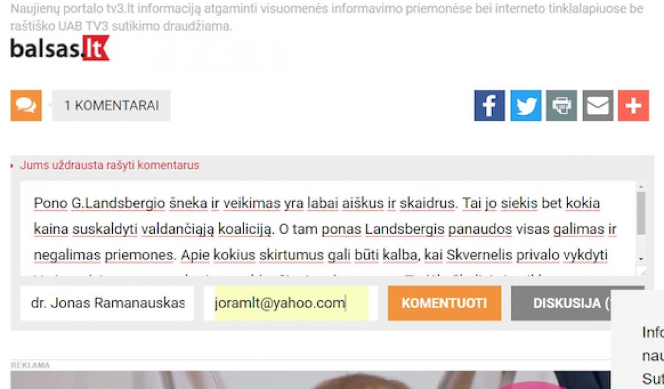 Cenzūra Lietuvoje - portalas Balsas.lt pažeidinėja Konstituciją?