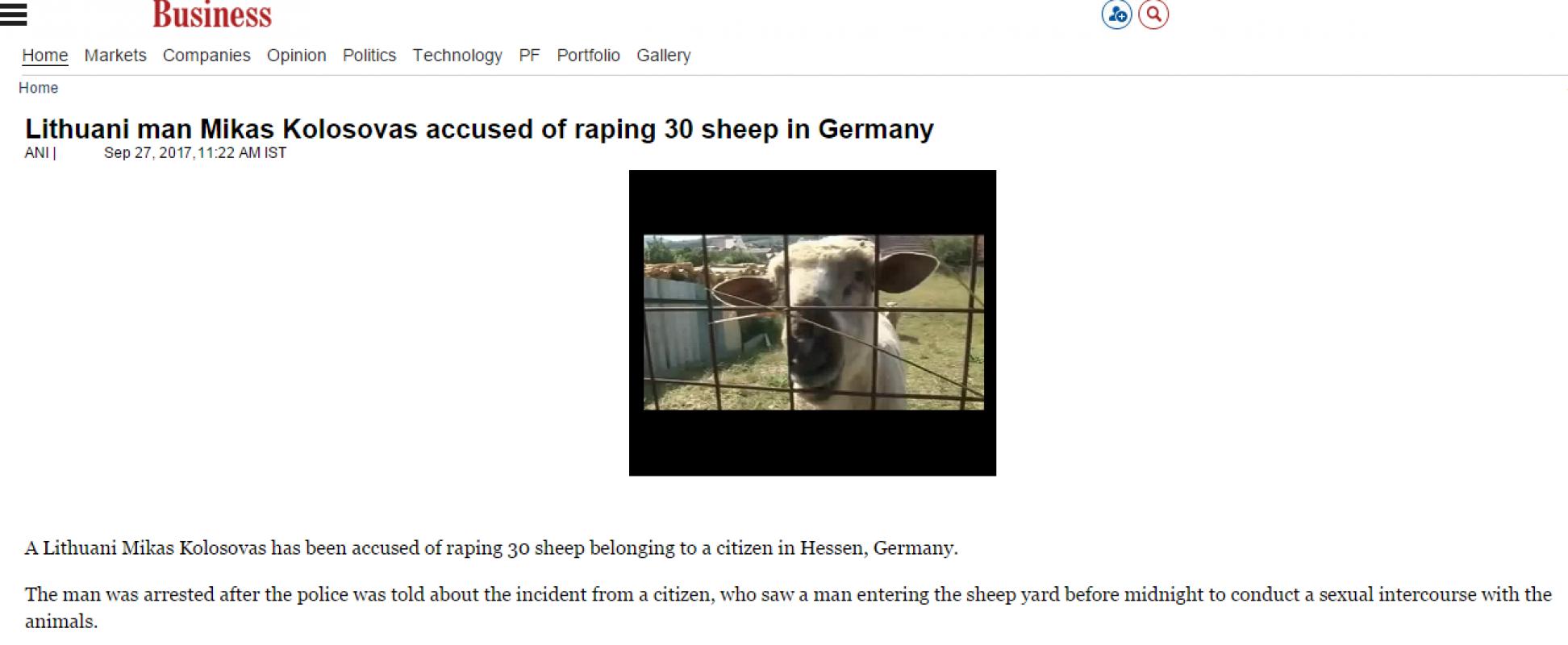 Mikas Kolosovas has been accused of raping 30 sheep belonging to a citizen in Hessen, Germany